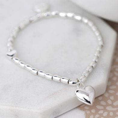 Silver Plated Puff Heart Bracelet with Heart Charm by Peace of Mind